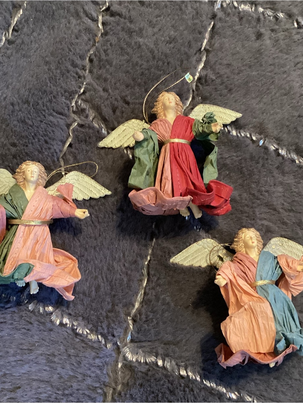 Angel Christmas Paper Mache Ornaments Vintage Set of 3 Religious Decor